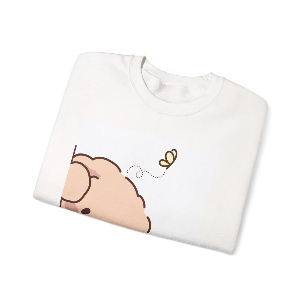 Cute Peeking Puppy Crewneck Sweatshirt – Adorable Cartoon Dog with Bee Design
