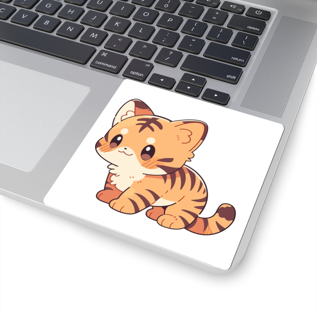 Cute Kawaii Tiger Kitten Kiss-Cut Sticker — Laptop, Water Bottle Decal