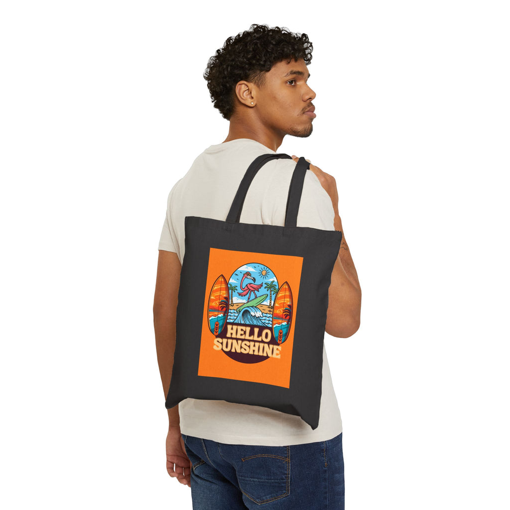 Hello Sunshine Canvas Tote Bag – Retro Surfing Beach Market Bag