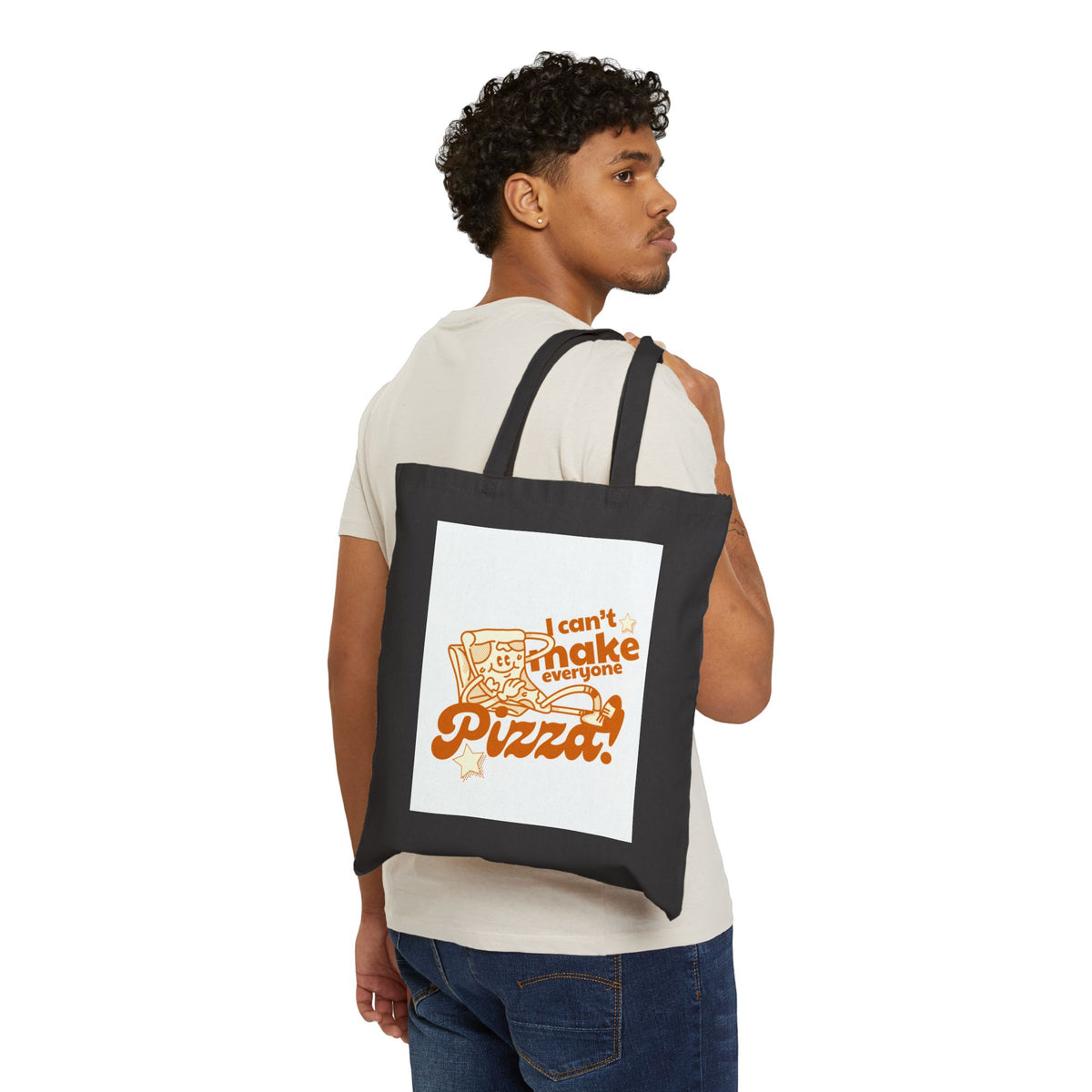 Tote Bag — "I Can’t Shake Everyone, Pizza!" Retro Pizza Canvas Tote