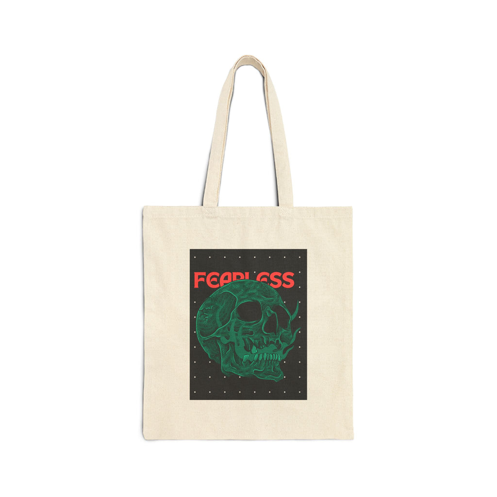 Fearless Skull Tote Bag — Gothic Green Skull Cotton Canvas Grocery & Everyday Tote
