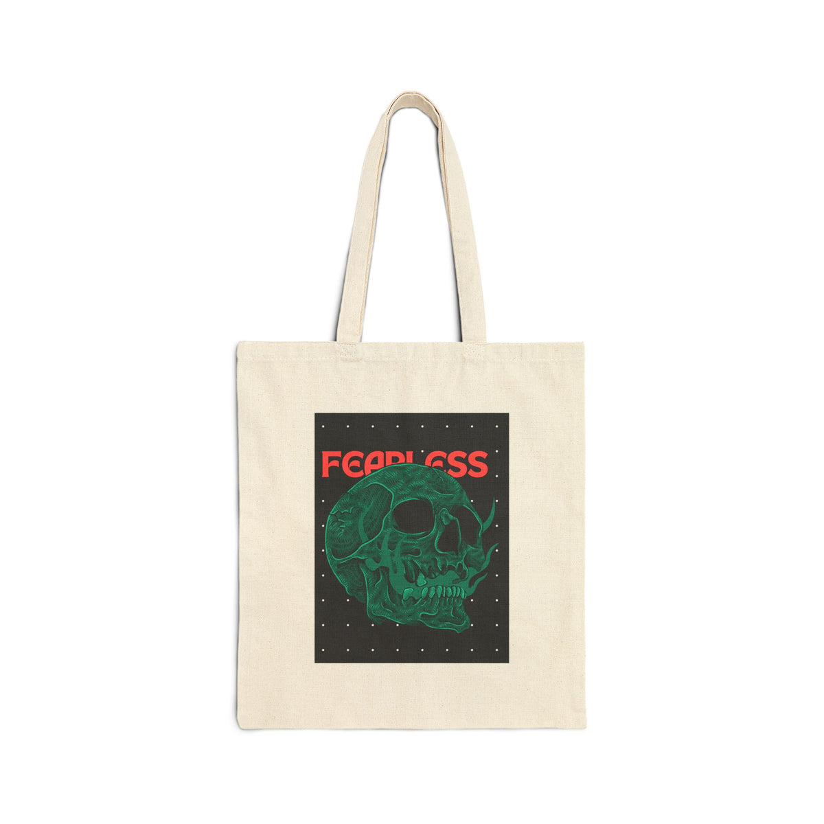 Fearless Skull Tote Bag — Gothic Green Skull Cotton Canvas Grocery & Everyday Tote
