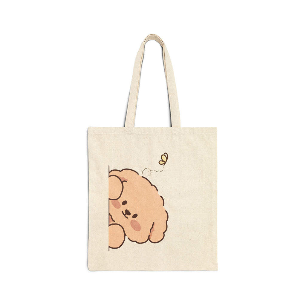 Cute Fluffy Puppy Tote Bag — Canvas Shopping & Book Tote with Playful Bee Design