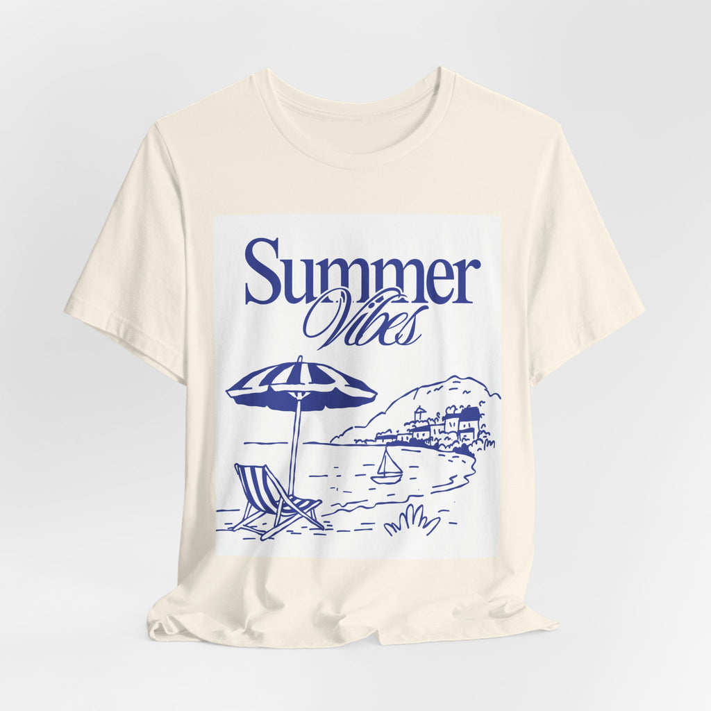 Summer Vibes Beach T-Shirt — Coastal Umbrella & Seaside Illustration Tee