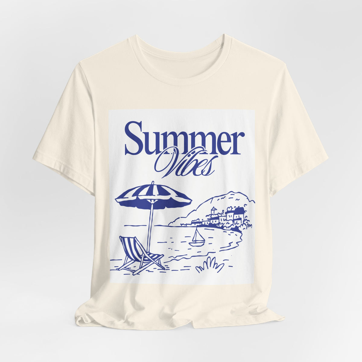 Summer Vibes Beach T-Shirt — Coastal Umbrella & Seaside Illustration Tee