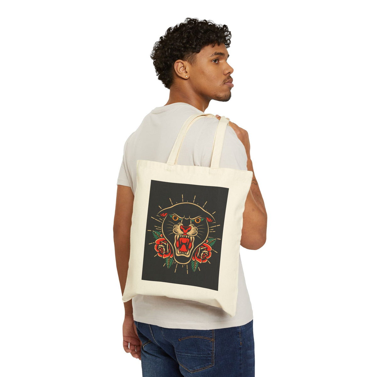 Vintage Panther Roses Tote Bag