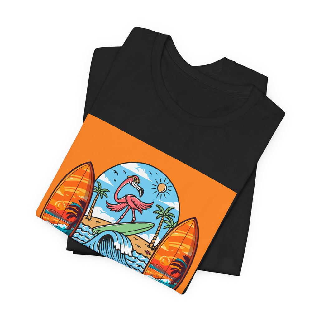 Hello Sunshine Tee — Retro Surf Flamingo Beach T-Shirt