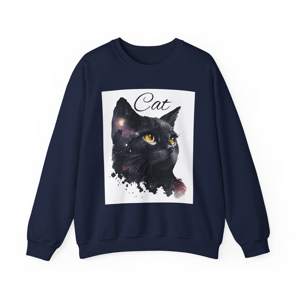 Galaxy Black Cat Sweatshirt — 'Cat' Watercolor Portrait Crewneck