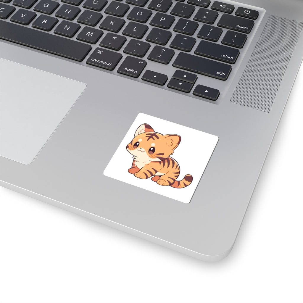 Cute Kawaii Tiger Kitten Kiss-Cut Sticker — Laptop, Water Bottle Decal