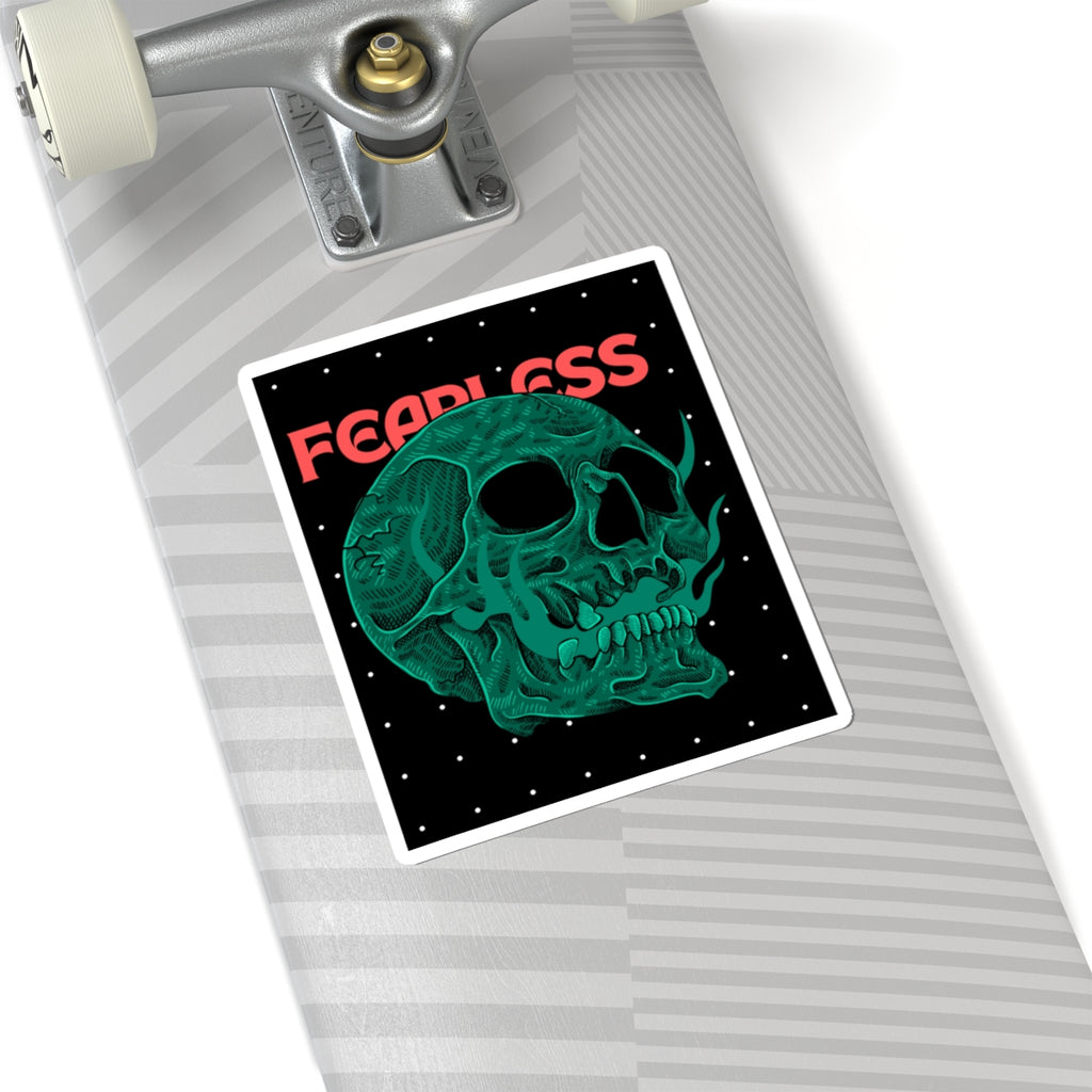 Fearless Skull Kiss-Cut Sticker — Green Neon Skull Laptop Decal