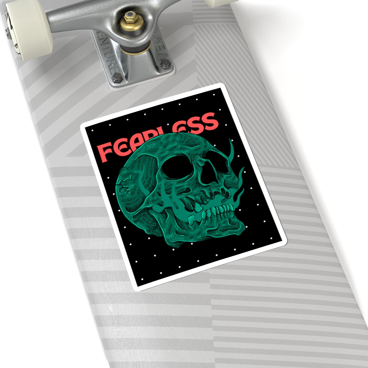 Fearless Skull Kiss-Cut Sticker — Green Neon Skull Laptop Decal