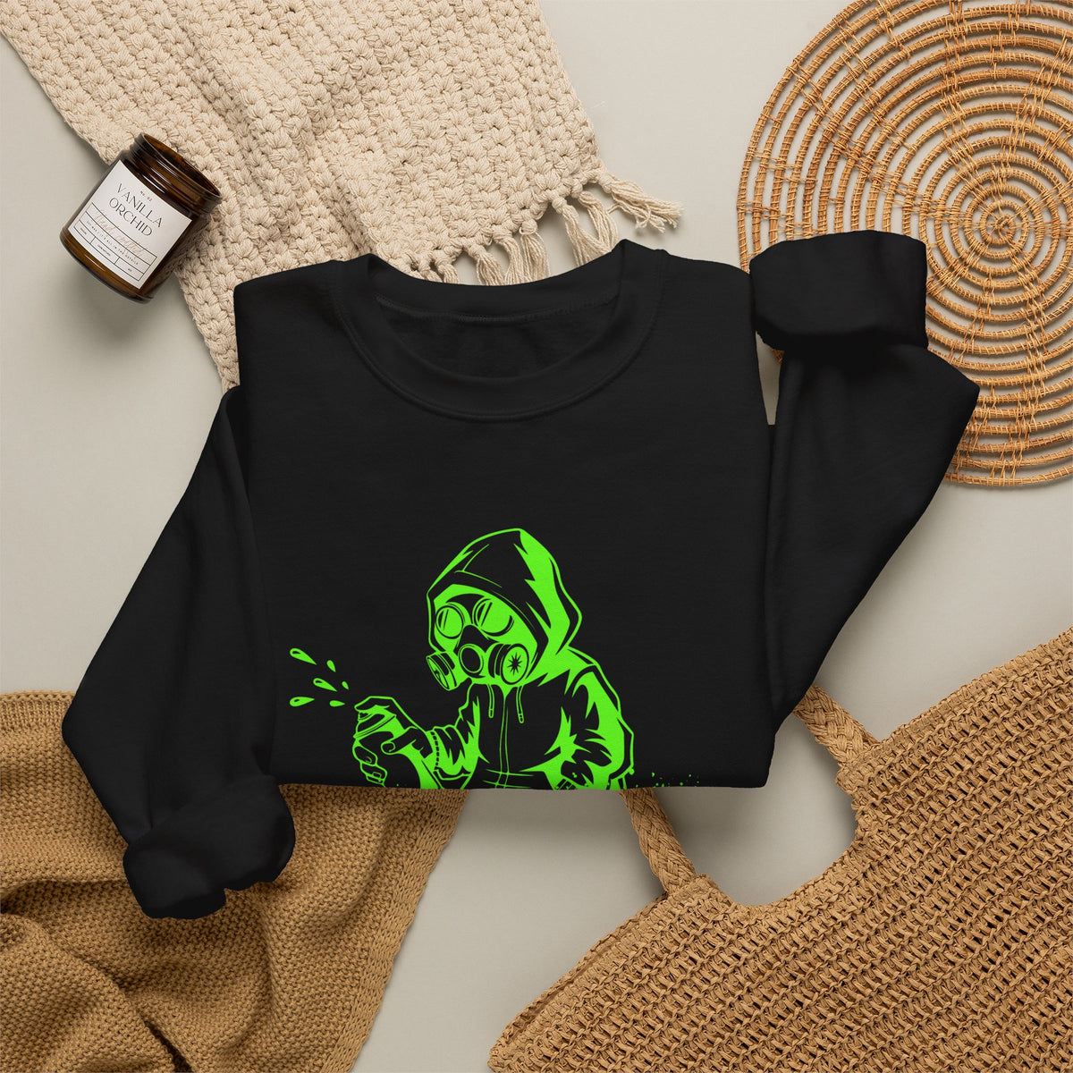 Street Graffiti Hoodie Sweatshirt — Neon Green Spray Paint Design