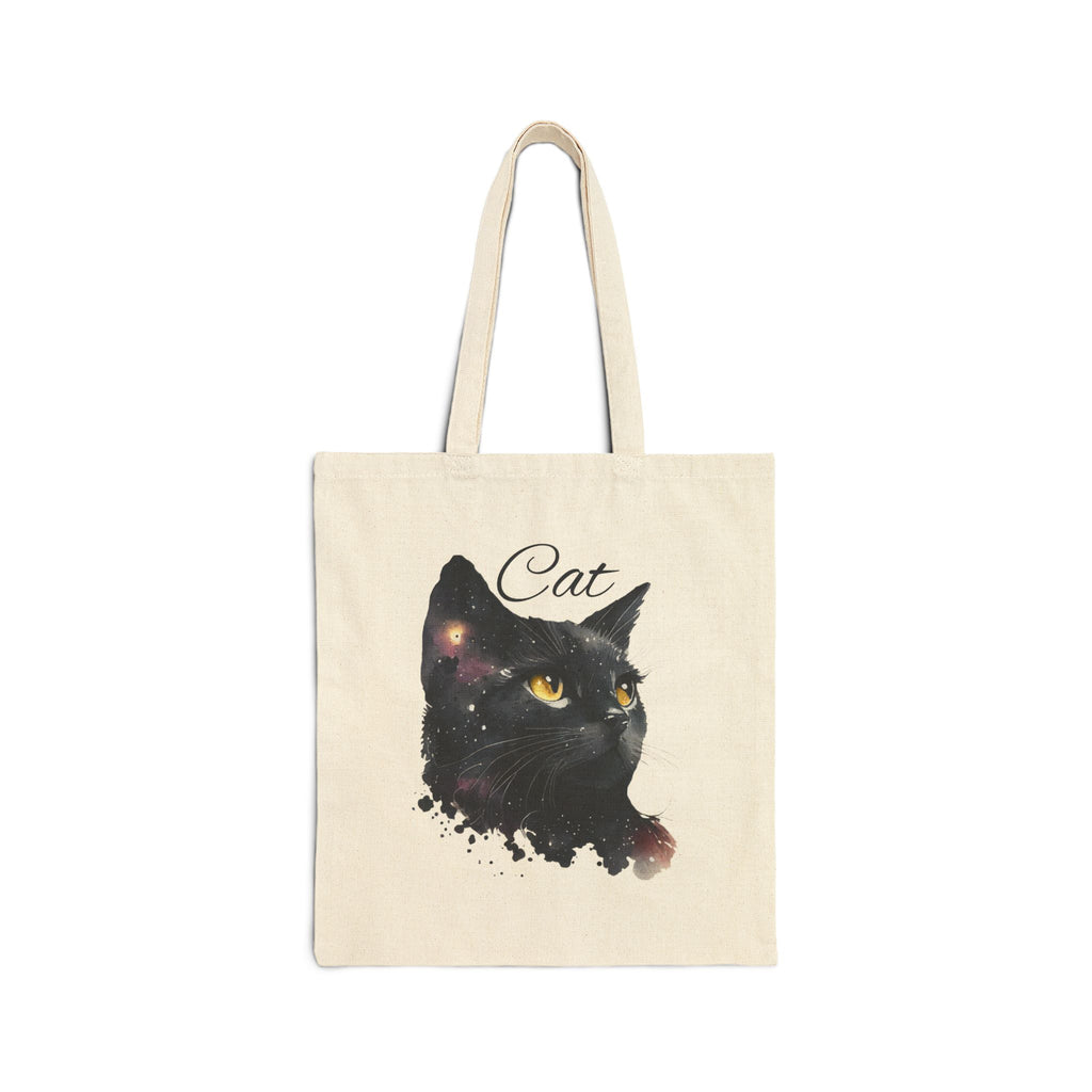 Black Cat Watercolor Tote — Cotton Canvas Cat Tote Bag