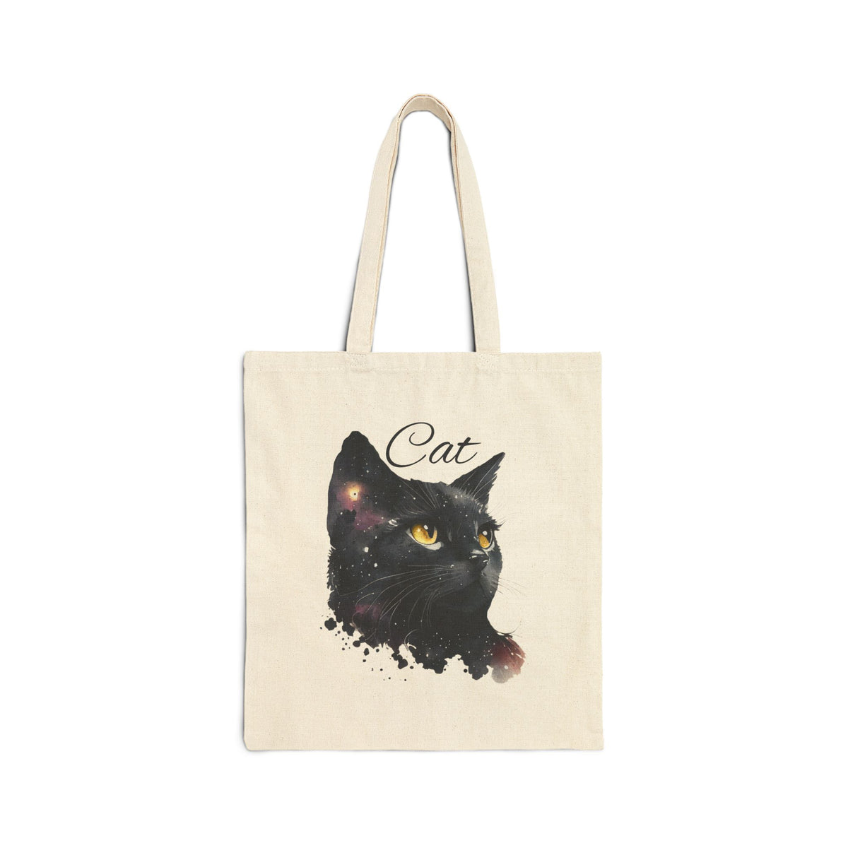 Black Cat Watercolor Tote — Cotton Canvas Cat Tote Bag