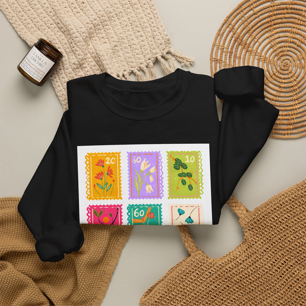 Floral Stamp Patch Sweatshirt — Colorful Botanical Crewneck