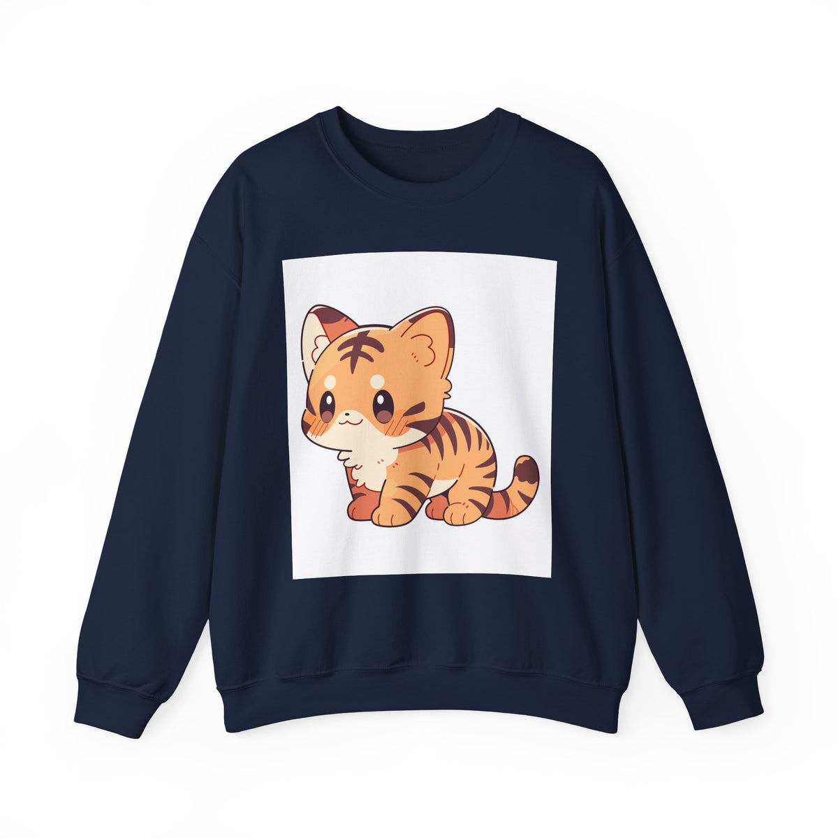 Cute Kawaii Tiger Crewneck Sweatshirt — Adorable Cartoon Kitten-Tiger Pullover