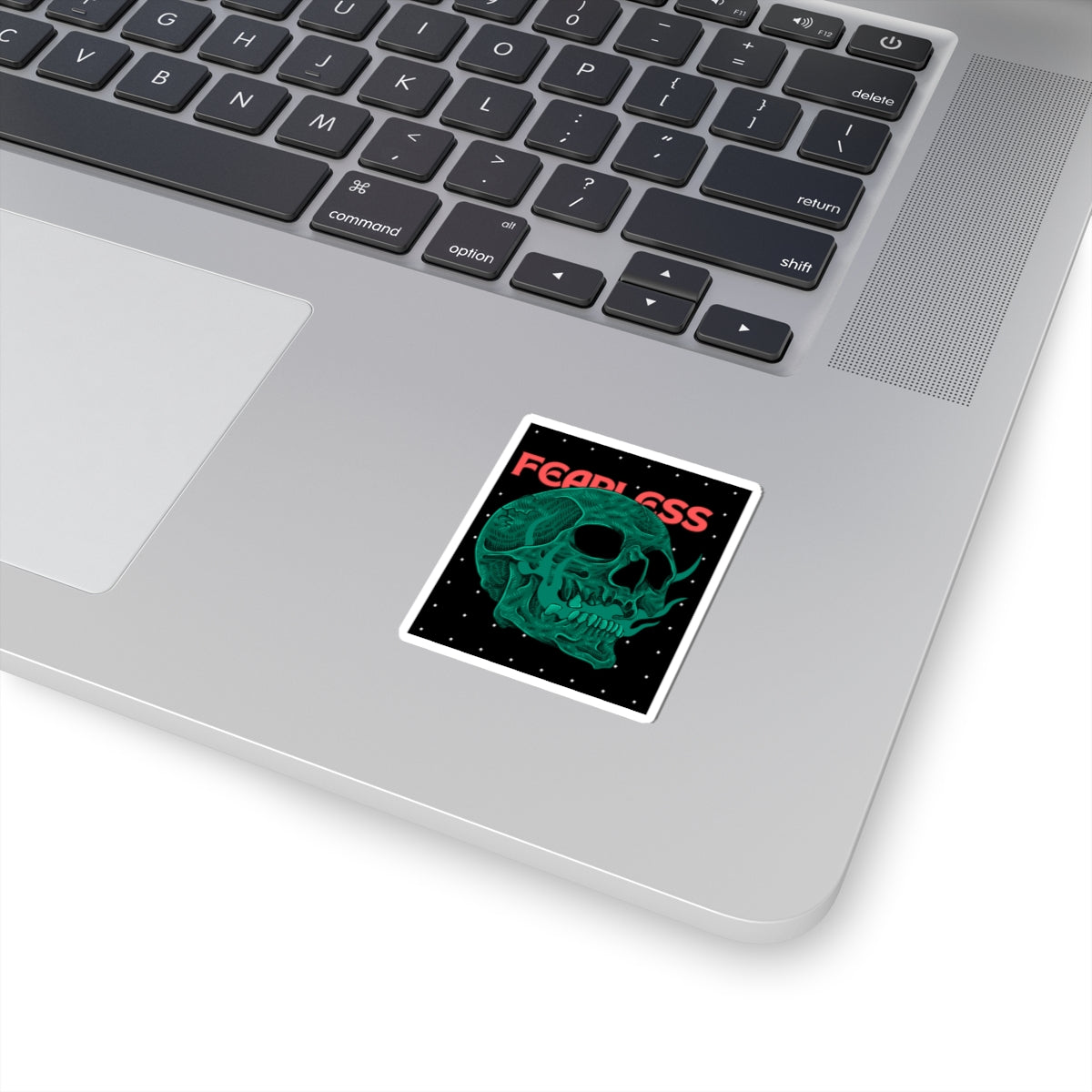 Fearless Skull Kiss-Cut Sticker — Green Neon Skull Laptop Decal
