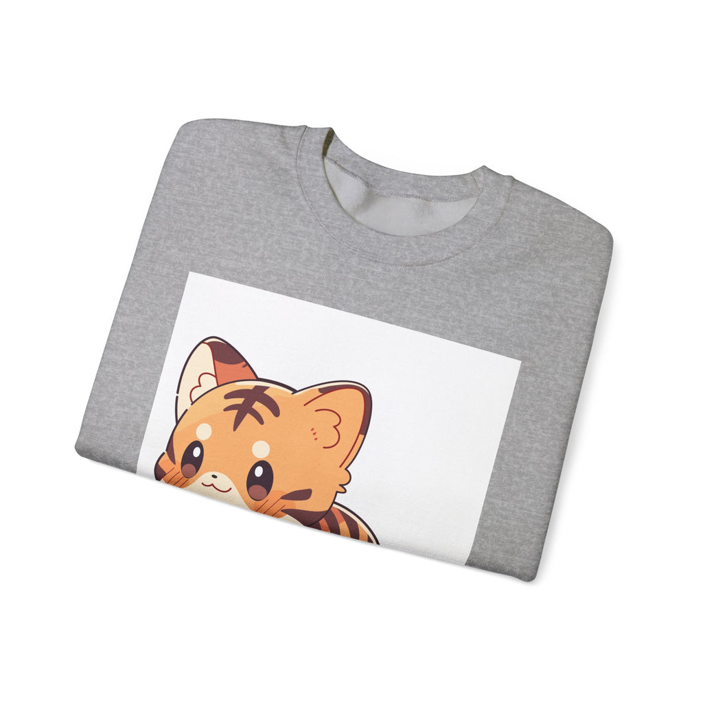 Cute Kawaii Tiger Crewneck Sweatshirt — Adorable Cartoon Kitten-Tiger Pullover