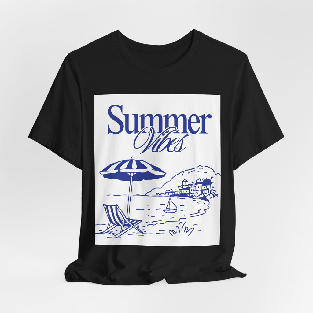 Summer Vibes Beach T-Shirt — Coastal Umbrella & Seaside Illustration Tee