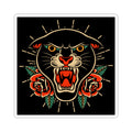 Panther & Roses Kiss-Cut Sticker — Retro Tattoo Style Laptop Decal