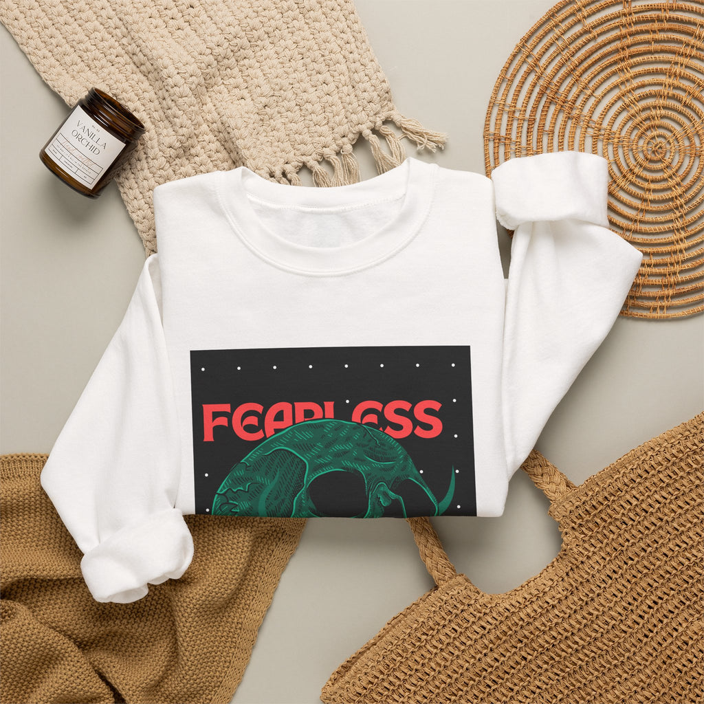 Fearless Skull Crewneck Sweatshirt — Green Skull Graphic Pullover