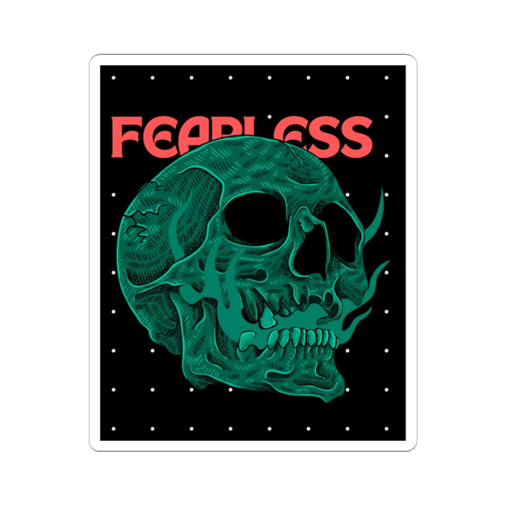 Fearless Skull Kiss-Cut Sticker — Green Neon Skull Laptop Decal