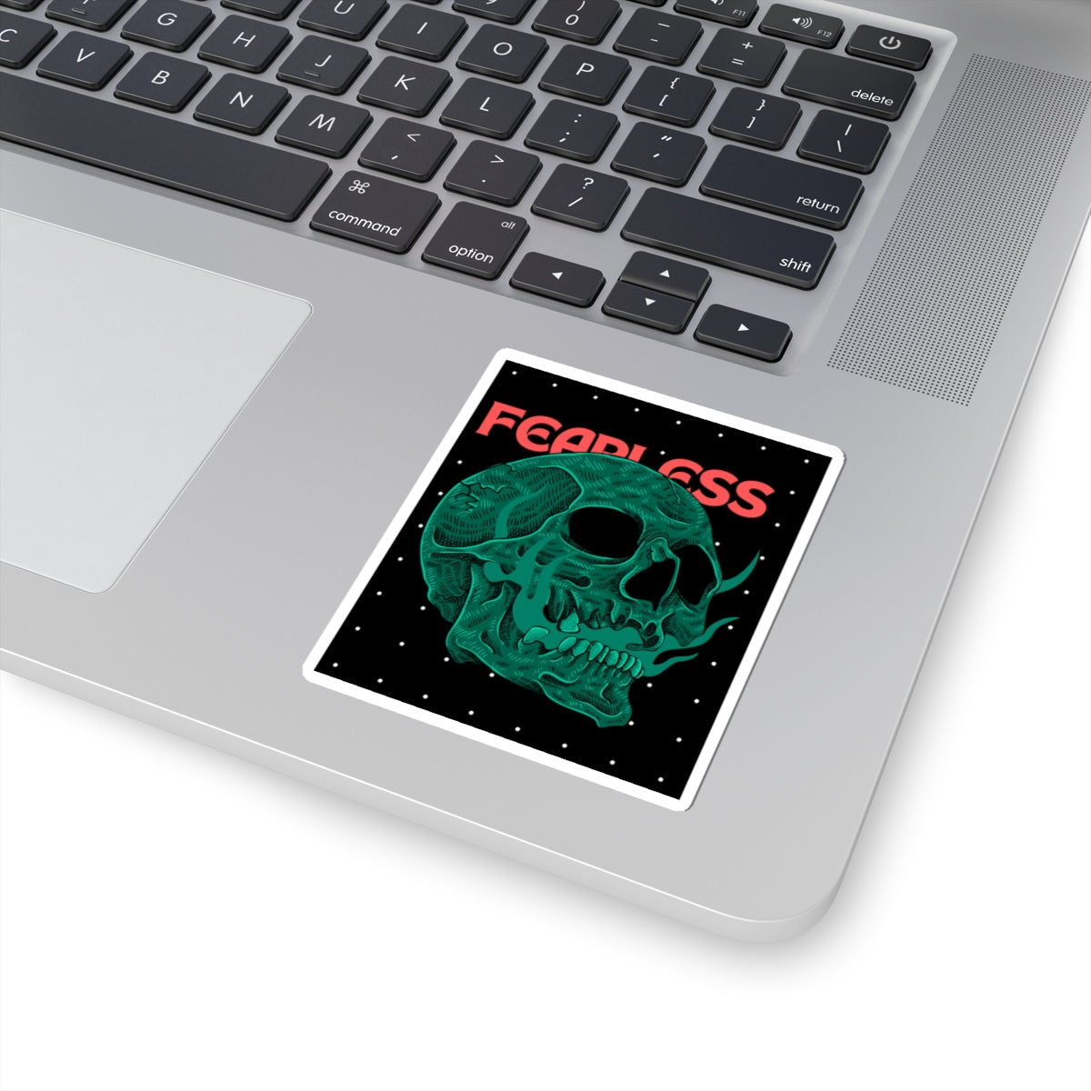Fearless Skull Kiss-Cut Sticker — Green Neon Skull Laptop Decal