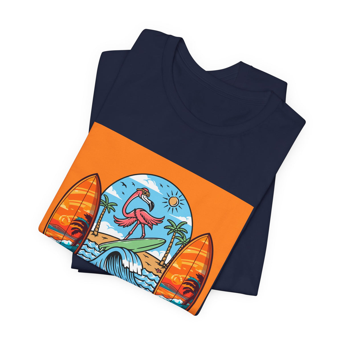 Hello Sunshine Tee — Retro Surf Flamingo Beach T-Shirt