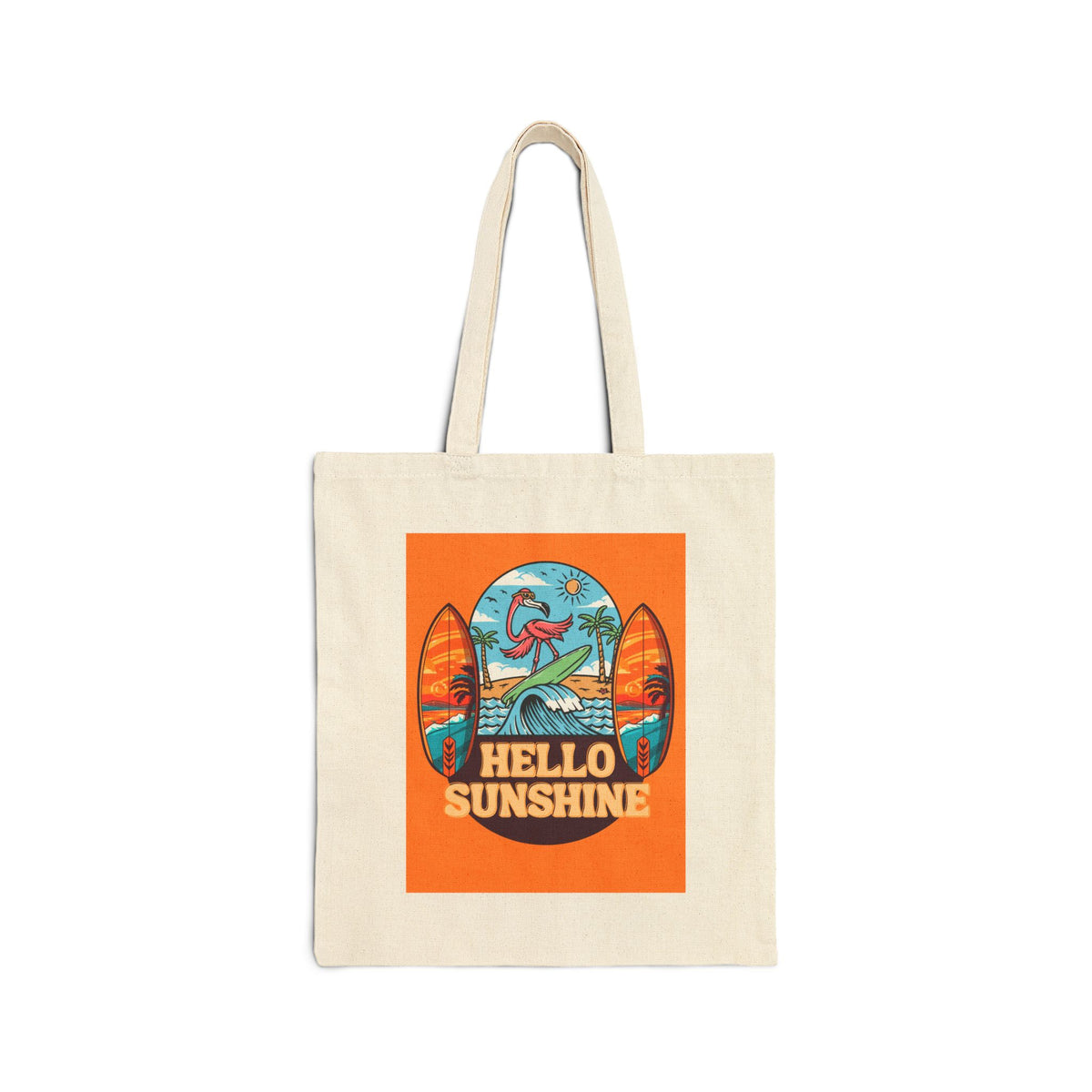Hello Sunshine Canvas Tote Bag – Retro Surfing Beach Market Bag