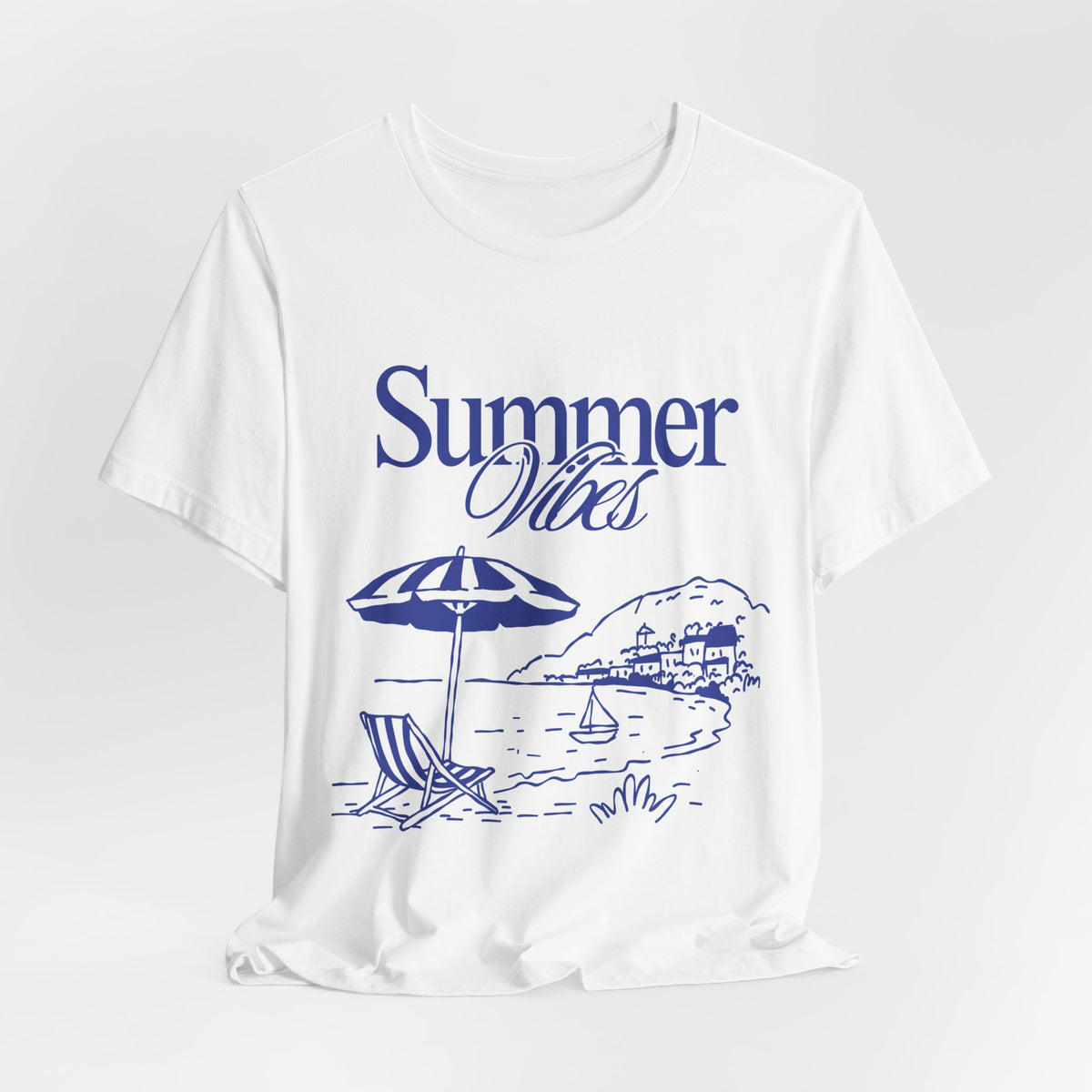Summer Vibes Beach T-Shirt — Coastal Umbrella & Seaside Illustration Tee