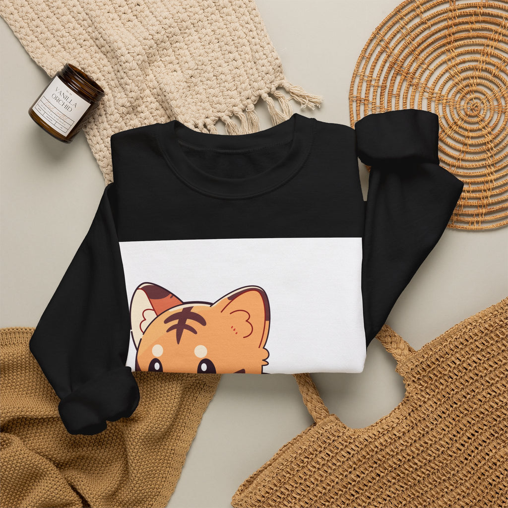 Cute Kawaii Tiger Crewneck Sweatshirt — Adorable Cartoon Kitten-Tiger Pullover