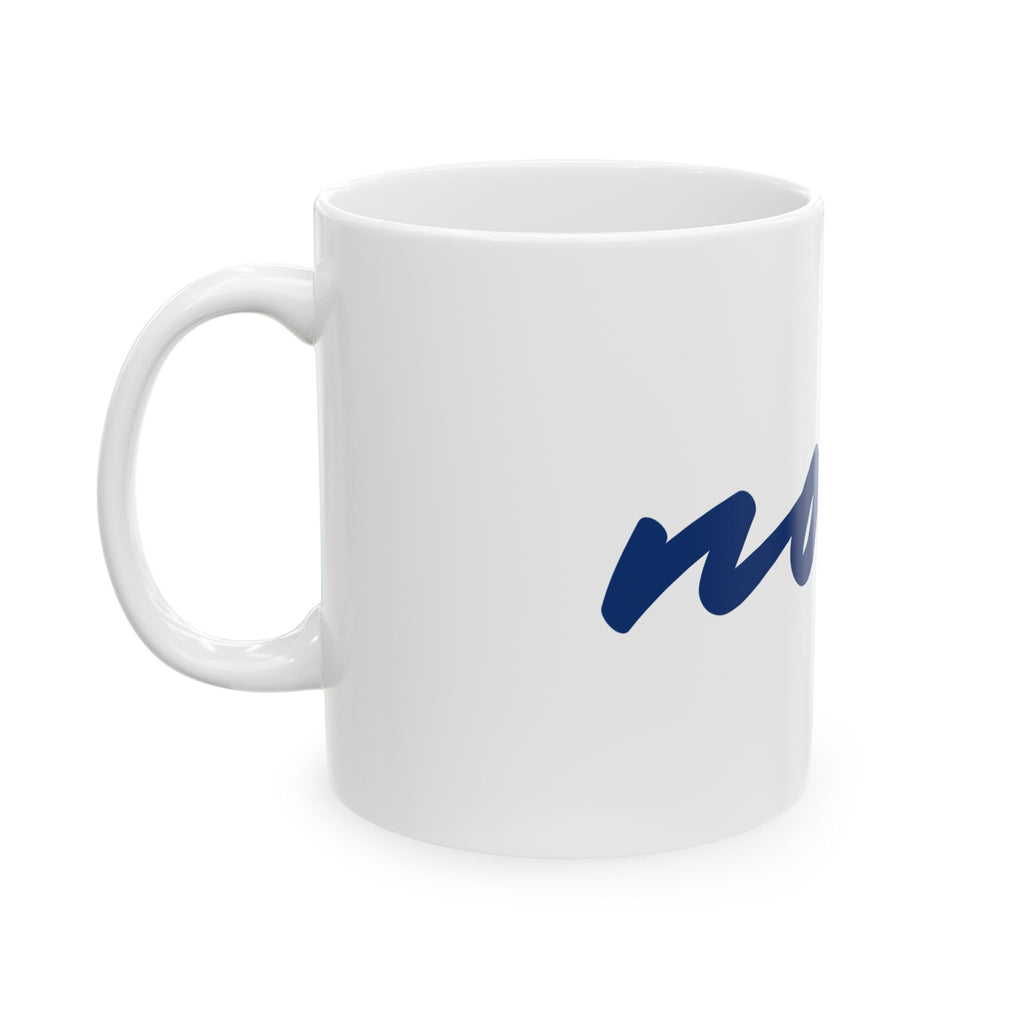 Noise Script Ceramic Mug — Navy Handwritten Typography Coffee Cup (11oz, 15oz)