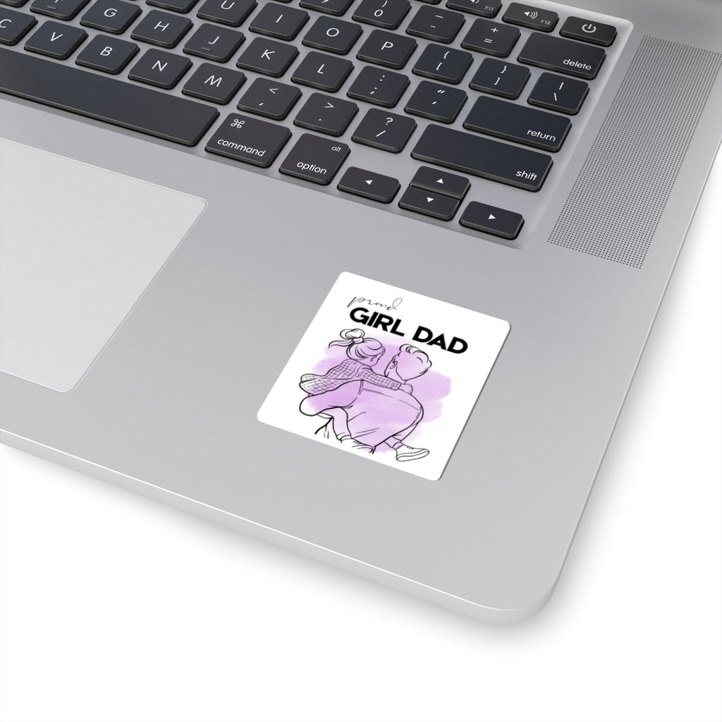 Proud Girl Dad Kiss-Cut Sticker — Father & Daughter Illustration, Laptop Decal, FatherGift for Dads